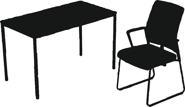  showcases a black office chair paired with a black rectangular table, both set against a stark
