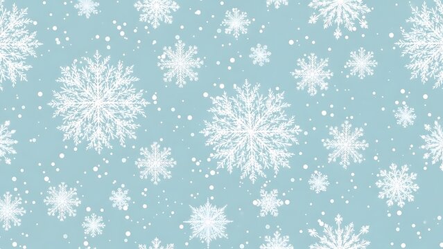 Seamless pattern of delicate white snowflakes falling on a soft blue background