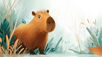 Cute Capybara Illustration in Nature