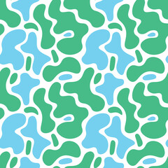 Seamless abstract organic pattern with green and blue fluid shapes on white background modern decorative design for textiles wallpapers wrapping paper contemporary artistic vector art