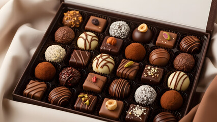 Luxurious gourmet box of assorted artisan chocolates and rich truffles beautifully arranged for an indulgent dessert experience perfect for gifting or celebrating special occasions