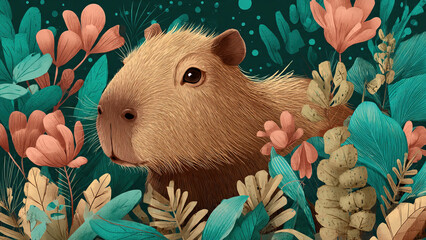 Cute Capybara Illustration in Nature