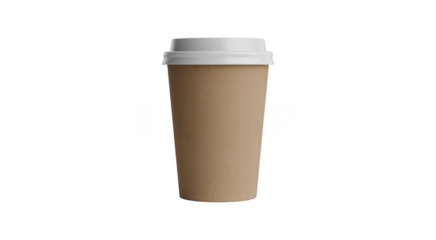 Brown paper coffee cup with white lid isolated on a transparent background image
