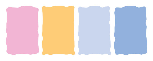 Vintage pastel squiggle stamp frames doodle retro border set wavy line edges solid background template design for invitation card poster banner social media decoration coastal abstract layout