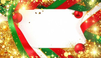 Elegant Festive Christmas Holiday Border with Glitter Ornaments and Copy Space.