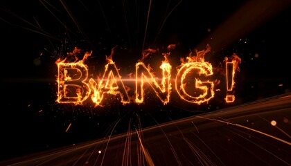 Flaming text "BANG!" with explosive effects on a black background
