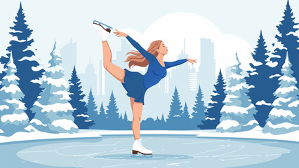 Graceful Ice Skater Silhouette in Snowy Cityscape © PDWN Creative