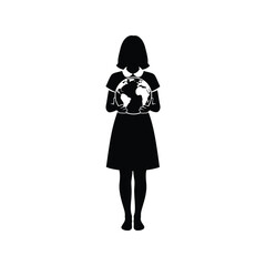 Woman holding planet earth silhouette global care concept