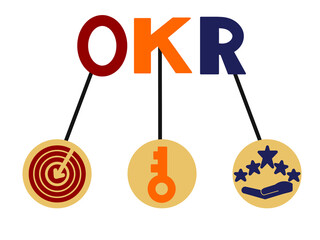 OKR concept graphic with objective, key, and result icons. Clear business target focus in a clean modern layout.