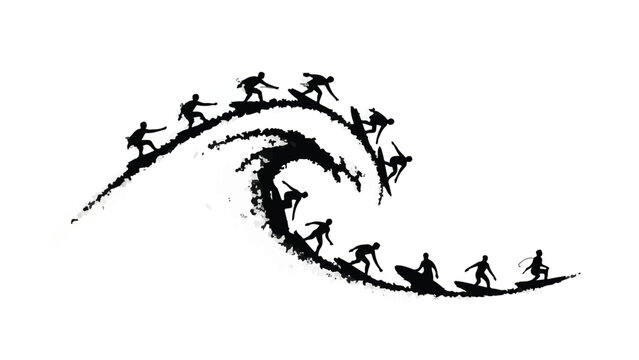 Surfers ride a dynamic wave, showcasing the thrill and movement of the ocean sport.