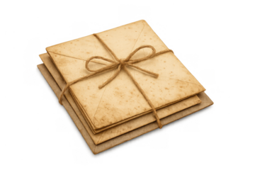 Stack of vintage letters tied with rustic twine, representing communication, history, and nostalgia, with transparent background