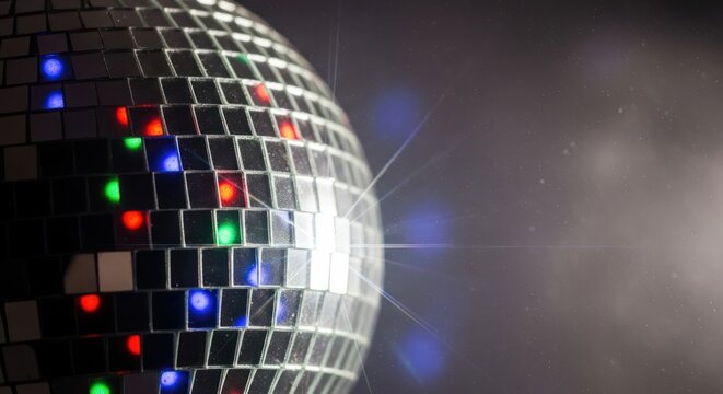 Reflections of revelry a mirrored disco ball emitting colorful lights creating a vibrant atmosphere