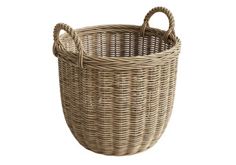 Obraz premium Woven willow storage basket with handles isolated on transparent background