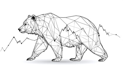 A geometric illustration of a bear walking with line graphs superimposed, symbolizing financial market downturn