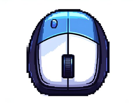 pixel art illustration of hand mouse computer on white background