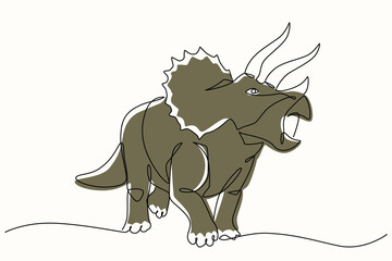 Triceratops one line drawing. Triceratops single line illustration. Dinosaur minimalist line art