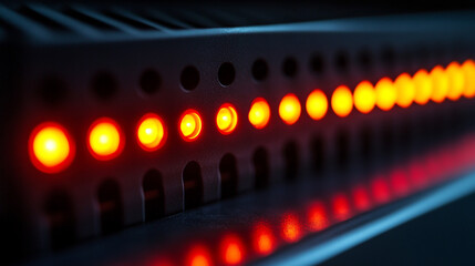 A router in a dark environment with its indicator lights blinking, glowing softly in green and blue against the shadows, signaling active network traffic and connection.