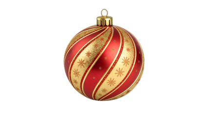 A festive red and gold striped christmas ornament isolated on a black background isolated on white background isolated on transparent background