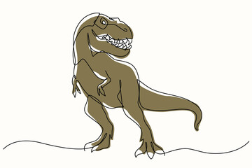 Tyrannosaurus rex one line drawing. T-rex single line illustration. Dinosaur minimalist line art