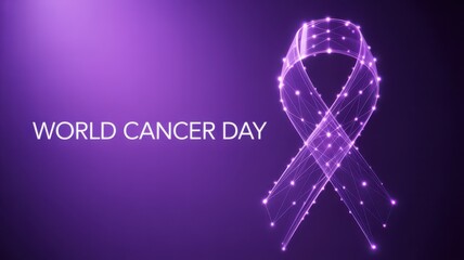 Digital purple ribbon illustration for world cancer day awareness event
