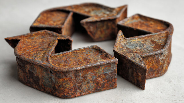 Rusty metal recycle symbol on a textured surface, symbolizing sustainability, environmental awareness, decay and renewal, industrial aesthetics, and the enduring concept of recycling in a raw, tactile