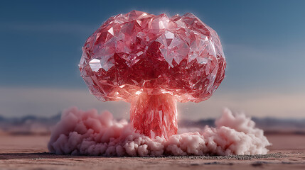 Minimalistic surreal mock-up of atom bomb with abstract design creative energy concept powerful technology metaphor innovative destruction idea modern art visualization generated AI