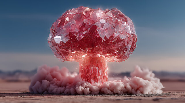 Minimalistic surreal mock-up of atom bomb with abstract design creative energy concept powerful technology metaphor innovative destruction idea modern art visualization generated AI