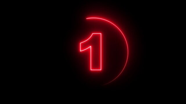 Neon bright glowing countdown timer from 5 to 0 seconds. Neon glowing countdown timer 5 second animation .Neon Countdown on black background. Neon bright glowing countdown timer 