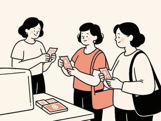 Obraz premium A simple illustration of someone buying a lottery ticket. Dreams. Becoming a millionaire. Cash prize.