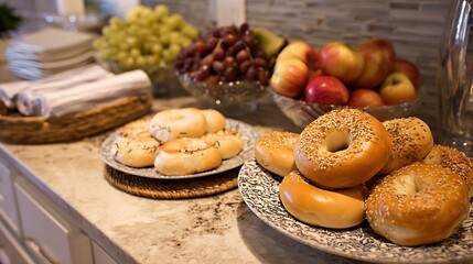 Delicious homemade sweet pastry, a fresh baked donut served with milk on a plate