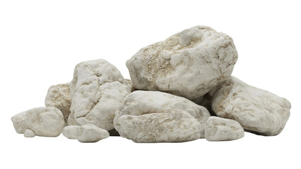 Pile of natural white rough textured rocks isolated for design