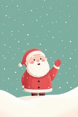 Obraz premium Cheerful Cartoon Santa Claus Wave in Snowy Winter Wonderland Scene