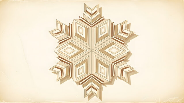 Geometric snowflake design with layered shapes, creating a symmetrical and decorative pattern on a textured background.