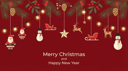 Naklejka premium Vector Illustration of Christmas Decorations Hanging from Pine Leaves
