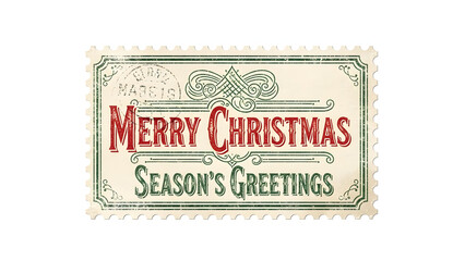 Fototapeta premium Vintage Christmas postage stamp with festive greetings and elegant script.