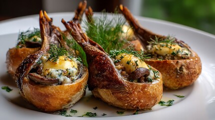 Gourmet fresh baked potatoes with herbs and spices as a healthy vegetable meal appetizer