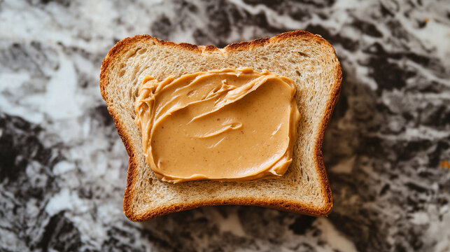 Slice of toasted bread with a creamy peanut butter smear, symbolizing comfort, simple nourishment, everyday breakfast, homemade snack, and the warm, satisfying appeal of classic foods.