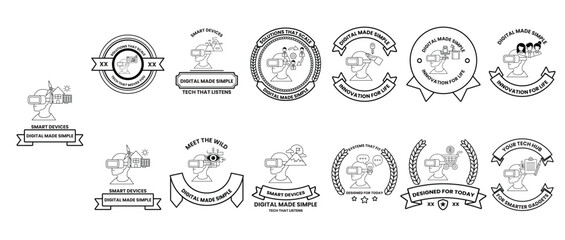 A collection of badges with a variety of designs and colors