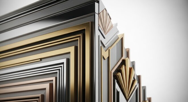 Art deco inspired corner design with metallic layers creating a luxurious texture