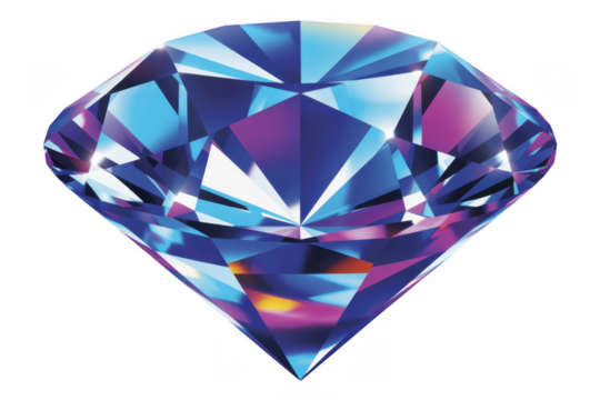 Close up of a faceted blue and purple diamond reflecting light isolated on a transparent background - Powered by Adobe