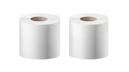 White rolls of toilet paper displayed with clean soft texture featuring smooth layered sheets and simple household hygiene essentials isolated on white background
