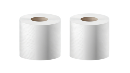 White rolls of toilet paper displayed with clean soft texture featuring smooth layered sheets and simple household hygiene essentials isolated on white background