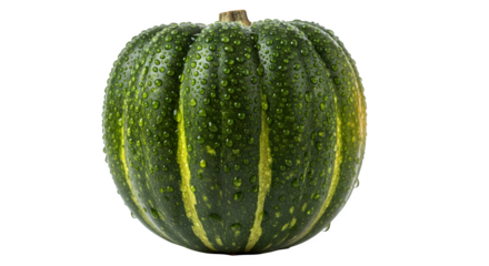 Green muskmelon with water droplets isolated on transparent background