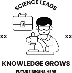 A man in a lab coat is holding a briefcase and a microscope