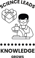 A man is holding a microscope and a box with a bow on it