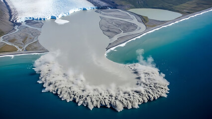 Glacial River Sediment Plume Ocean Discharge Aerial Coastal View