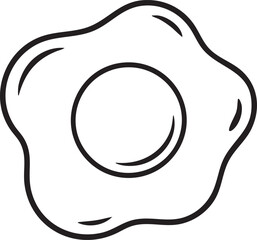 Black outline of a fried egg with a circular yolk on a white background food breakfast