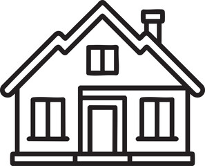 Black outline of a two story house with a chimney and windows home building