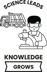 A man is driving a truck and a man is holding a microscope