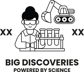 A woman in a lab coat is holding a beaker and a large machine